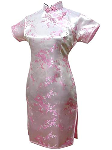 Vintage Drache und Phönix Kurz Qipao Elegant Frauen Cheongsam Mandarinenkragen Sexy Mini Chinesisches Kleid Oversize, rose, Medium von Chyoieya