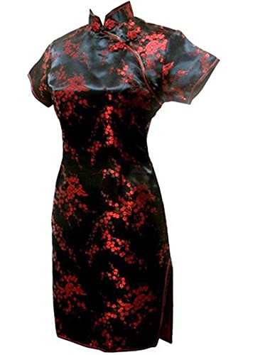 Vintage Drache und Phoenix Kurz Qipao Elegant Frauen Cheongsam Mandarinenkragen Sexy Mini Chinesisches Kleid Oversize, schwarz 2, Medium von Chyoieya