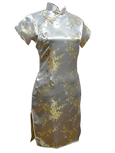 Vintage Drache und Phoenix Kurz Qipao Elegant Frauen Cheongsam Mandarinenkragen Sexy Mini Chinesisches Kleid Oversize Gold 3 6XL, Gold 3, XXXXXX-Large von Chyoieya