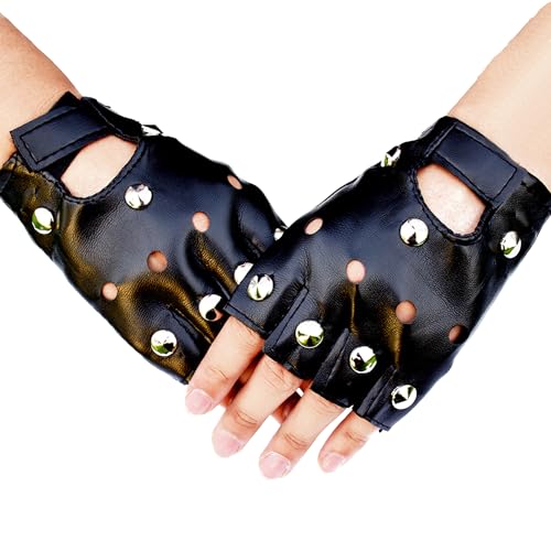 Chyuxinda 1 Paar Punk Nieten Handschuhe PU Leder Fingerlose Gotik Handschuhe für Erwachsene Hip Hop Halloween Cosplay Karneval Kostüm von Chyuxinda