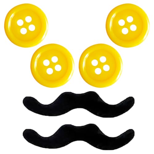 Chyuxinda 4X 38mm Gelb Knöpfe Karnevalknopf mit 2pcs Fälschter Bart für Halloween Fasching Kostüm Karneval Motto Party Kostüm-Zubehör von Chyuxinda