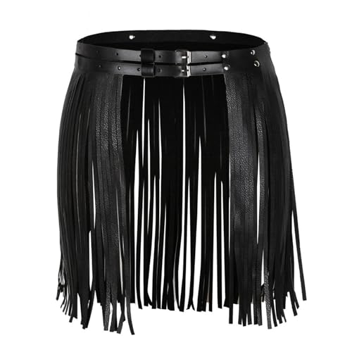 Chyuxinda Damen Punk Taillengürtel Fransen PU Leder Gürtel Kunstleder Rock Dekorativer Hüftgürtel von Chyuxinda