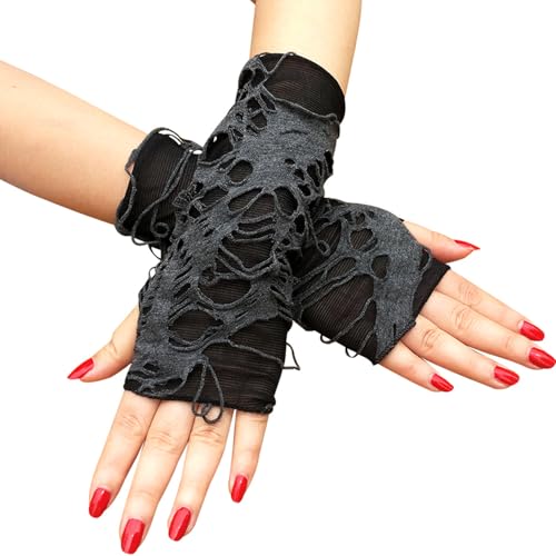 Chyuxinda Fingerlose Handschuhe Punk Gotik Spinnennetz Spitzenhandschuhe Kostüm Punkhandschuhe für Halloween Karneval Fasching Party Cosplay Outfit von Chyuxinda
