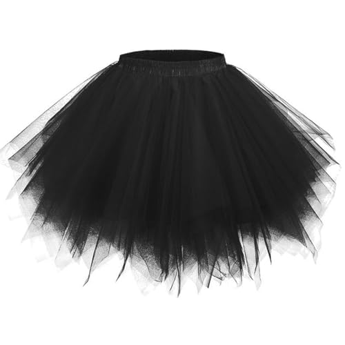Tütü Rock Kurz Ballett Tüllrock Unterrock Petticoat für Damen Karneval Party Kostüm Halloween (DE/NL/SE/PL, Alphanumerisch, XS, Regular, Regular, schwarz) von Chyuxinda
