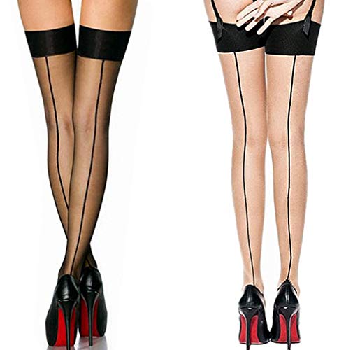 Ci-Guo Strumpfhose, Strumpfhose, Nylon, sexy, Oberschenkelhoch, mit Rückennaht, für Damen, Strumpfhalter und Kubanischer Ferse, Strumpfhose, 2 Stück - Schwarz - Einheitsgröße von Ci-Guo