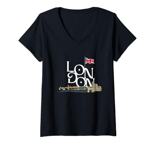 Damen London UK ikonische Sehenswürdigkeiten England Reise Vintage T-Shirt mit V-Ausschnitt von CiLo CoLi