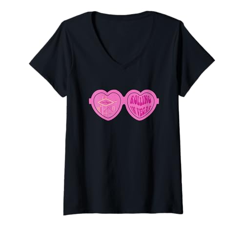 Damen Lustige herzförmige Sonnenbrille Grafik Vegas Trip Souvenir T-Shirt mit V-Ausschnitt von CiLo CoLi