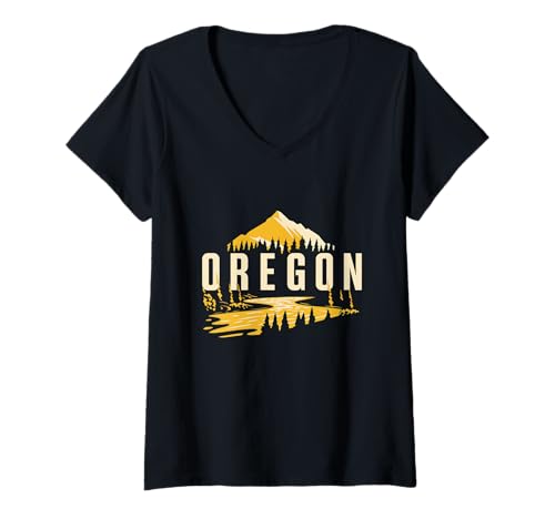 Damen Oregon Berglandschaft Vintage Wandern Camping T-Shirt mit V-Ausschnitt Damen Oregon Berglandschaft Vintage Wandern Camping T-Shirt mit V-Ausschnitt von CiLo CoLi