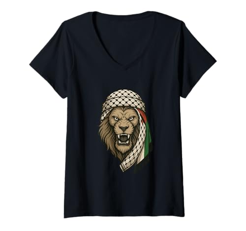 Damen Palästinensischer Löwe mit Kufiya arabischem Schal Palästinensischer Stolz T-Shirt mit V-Ausschnitt von CiLo CoLi