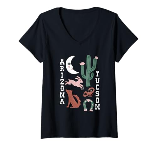 Damen Southwestern Desert Wildlife Tucson Arizona Folk Art Grafik T-Shirt mit V-Ausschnitt Damen Southwestern Desert Wildlife Tucson Arizona Folk Art Grafik T-Shirt mit V-Ausschnitt von CiLo CoLi