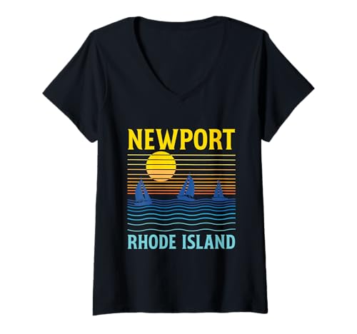Damen Vintage Segelboote Retro Sunset Newport Rhode Island Sailor T-Shirt mit V-Ausschnitt Damen Vintage Segelboote Retro Sunset Newport Rhode Island Sailor T-Shirt mit V-Ausschnitt von CiLo CoLi