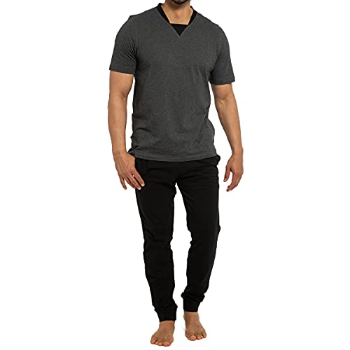 CiTO - Night & Home - Schlafanzug - T-Shirt mit Hose lang mit Bund (S Grau/Schwarz) von CiTO