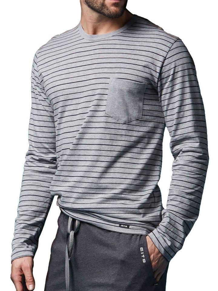 CiTO T-Shirt Herren Pyjama Oberteil lang pure cotton (Stück, 1-tlg) - von CiTO