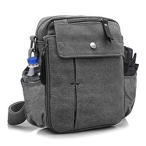 Herren Multifunktionale Canvas Crossbody Tasche Brusttasche Reise Tragetasche mit Flaschenhalter, GRAU von Ciana