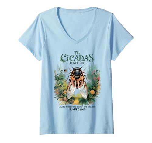 Damen Cicada Brood XIV Summer Reunion Tour Since 1603 Aquarell T-Shirt mit V-Ausschnitt von Cicada Brood XIV Summer Reunion Tour MVV