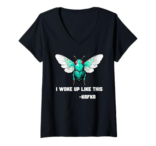 Damen Insekt Ich bin so aufgewacht Franz Kafka Zikadenkäfer T-Shirt mit V-Ausschnitt Damen Insekt Ich bin so aufgewacht Franz Kafka Zikadenkäfer T-Shirt mit V-Ausschnitt von Cicada I Woke Up Like This Kafka Insect Book Lover
