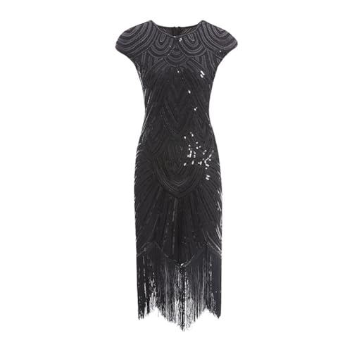 Cicano Damen Flapper Kleider 1920er Jahre Pailletten Fransen Art Deco Roaring 20er Jahre Gatsby Kleid, Schwarz , X-Small von Cicano