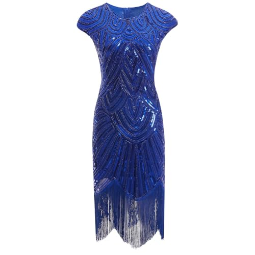 Cicano Damen Flapper Kleider 1920er Jahre Pailletten Fransen Art Deco Roaring 20er Jahre Gatsby Kleid, blau, XXX-Large von Cicano