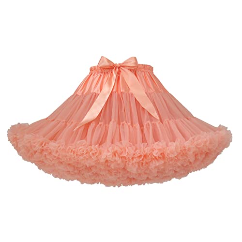 Cicano Damen Tutu Rock Elastische Taille Tüll Flauschiger Rock Flauschiger Petticoat für Prinzessin Ballett Tanz Unterrock, champagnerfarben, Einheitsgröße von Cicano