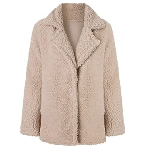 Cicano Damen Wintermantel, Revers Teddy Warm Wolle Flauschige Cardigan Casual Loose Sherpa Fleece Jacken mit Tasche, beige, 38 von Cicano