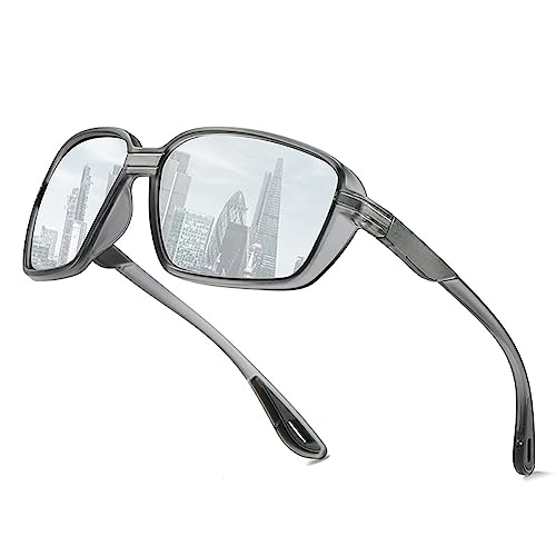 Cicano Polarisierte Sport-Sonnenbrille für Männer und Frauen, Radfahren, quadratische Sonnenbrille, UV400-Schutz, Brille zum Autofahren, Angeln, Transparentes Silber von Cicano