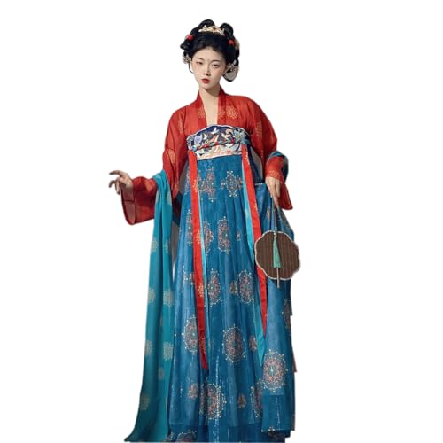 Cicano Ruqun Chinesischer Hanfu 2 Stück einteiliger Brustlanger Rock exquisit bestickt Tang-Dynastie Traditionelles Kostüm Cosplay Rot + Blau M von Cicano