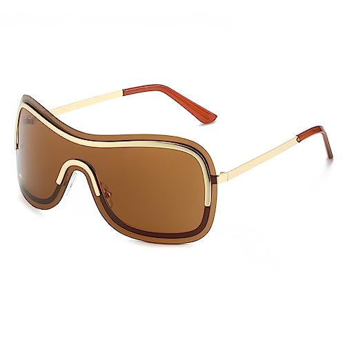 Cicano Y2K Wrap Around Sonnenbrille für Damen Herren, Oversized Trendy Cyberpunk Futuristische Formen Sonnenbrille, Goldtee von Cicano