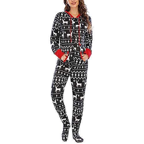 Webuyii Familie Weihnachten passende Pyjamas Baumwolle Langarm Onesies mit Kapuze Xmas One Piece Homewear Schwarze Kinder 140 von Cicano