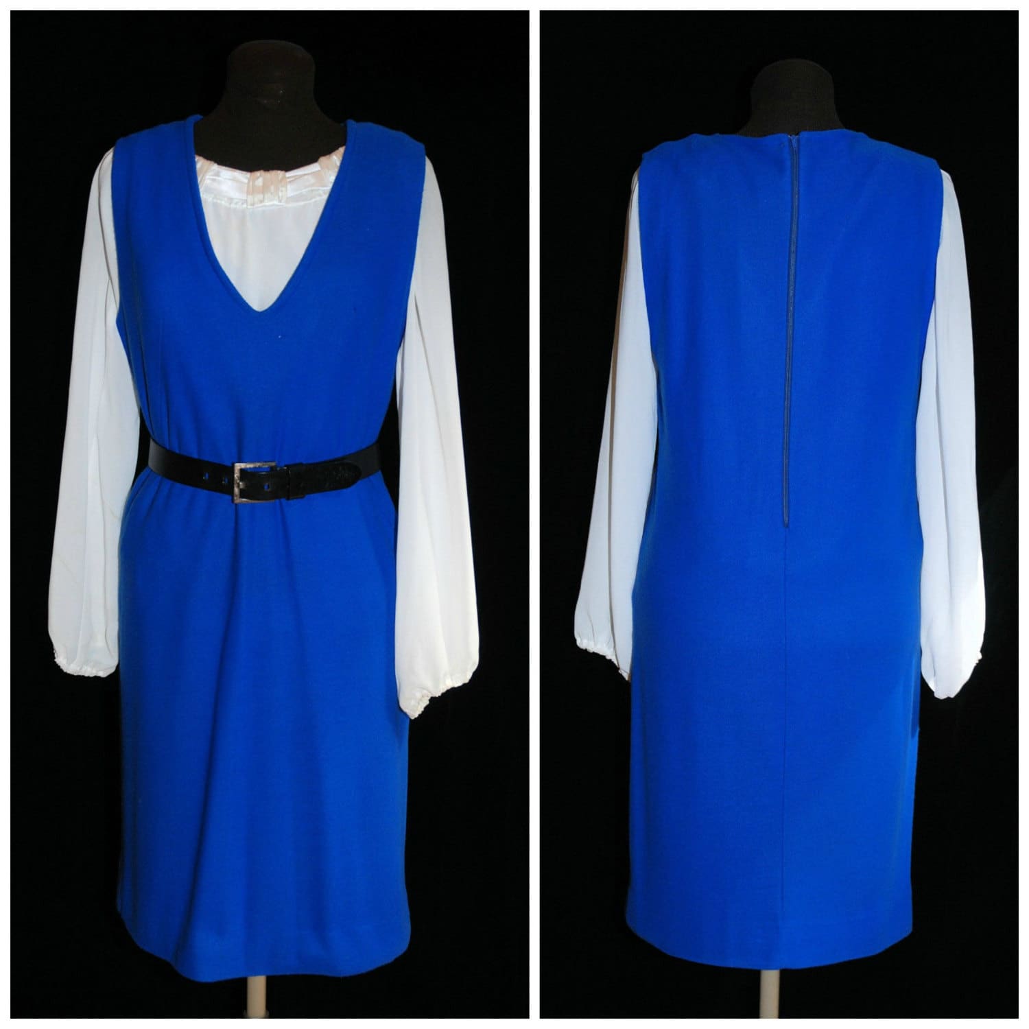 Vintage 1960Er Blaues Pulloverkleid/Größe Medium Superweiches Polyester Tiefer "V" Ausschnitt Vintage 1960Er Blaues Pulloverkleid/Größe Medium Superweiches Polyester Tiefer "V" Ausschnitt von CicelysCloset