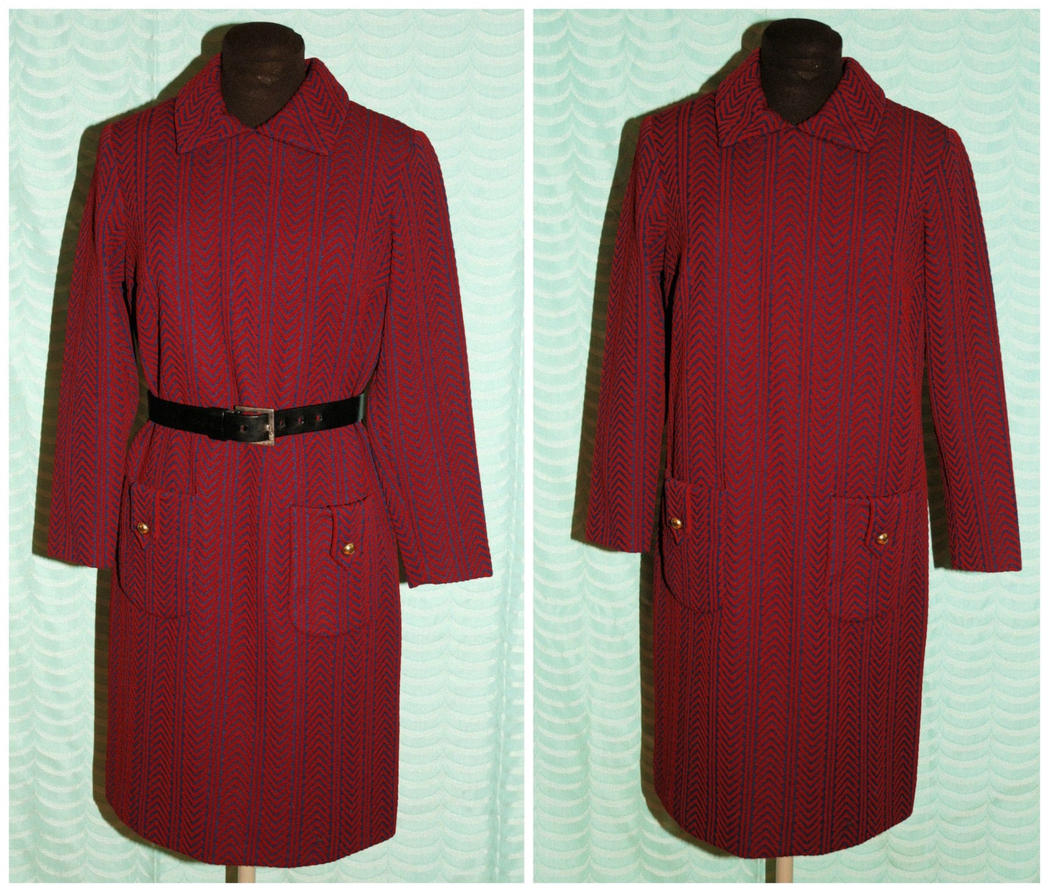 Vintage 60Er 70Er Maroon Red Chevron Mantelkleid/Mod Print, Heavy Poly Größe Medium Ilgwu Label Vintage 60Er 70Er Maroon Red Chevron Mantelkleid/Mod Print, Heavy Poly Größe Medium Ilgwu Label von CicelysCloset