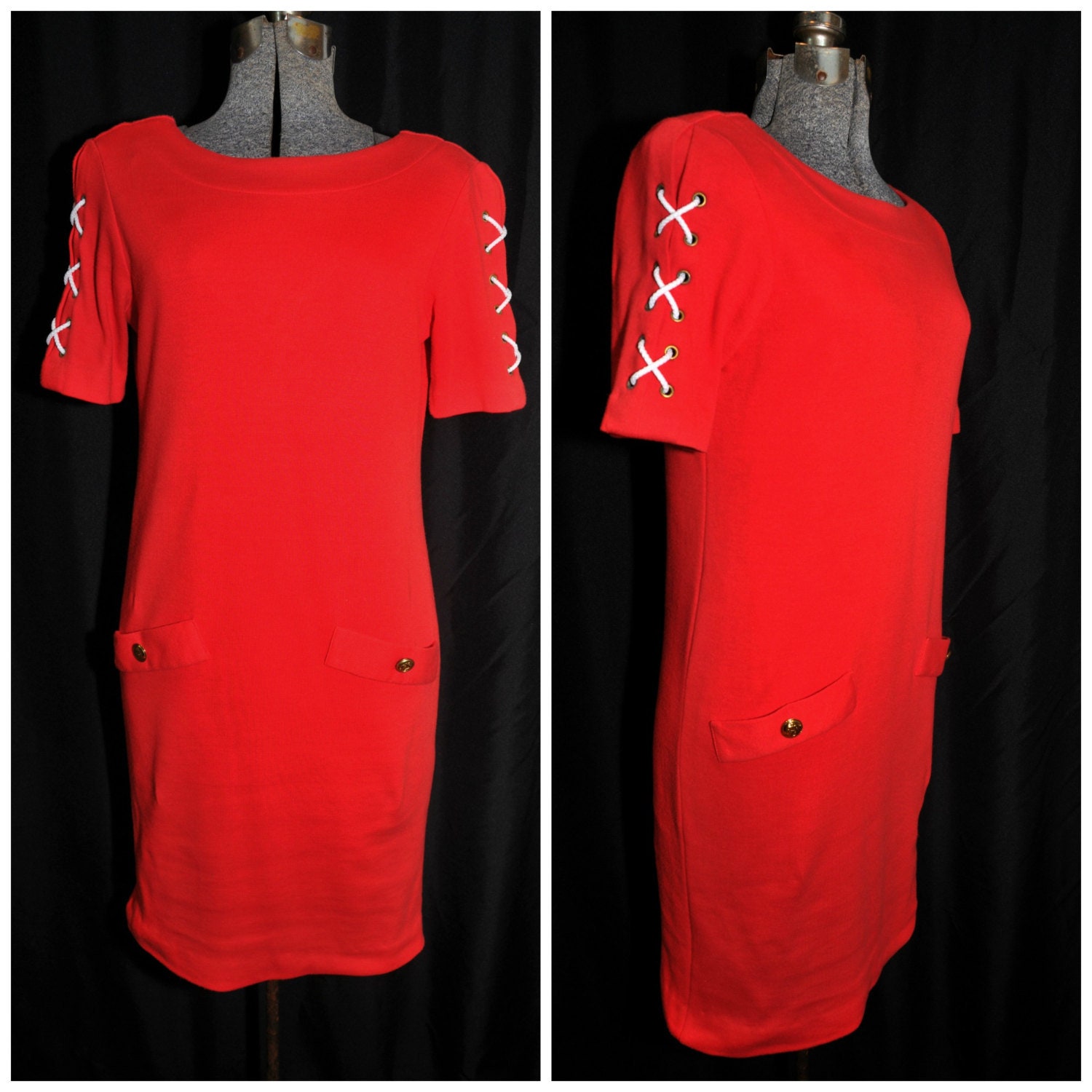 Vtg 80Er Jahre Etuikleid/Spitze Ärmel Größe Xs Maritimes Rot Weicher Jersey, Stefan Fashions von CicelysCloset