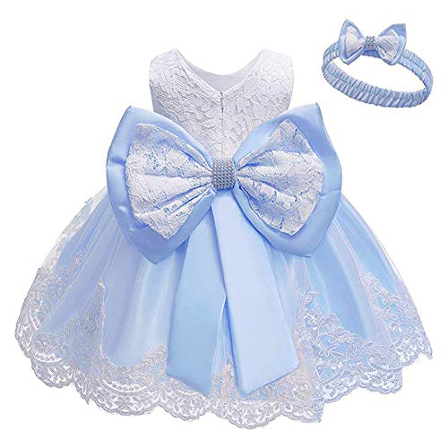 Cichic Baby Mädchen Kleid Taufkleid Spitze Prinzessin Kleid Tutu Kleid Mädchen Festlich Hochzeit Geburtstag Partykleid Blumenmädchenkleid Festzug Babybekleidung (12-18 Monate, Blau Kleider) von Cichic