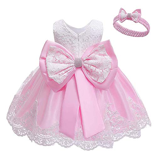 Cichic Baby Mädchen Kleid Taufkleid Spitze Prinzessin Kleid Tutu Kleid Mädchen Festlich Hochzeit Geburtstag Partykleid Blumenmädchenkleid Festzug Babybekleidung (6-12 Monate, Baby Pink) von Cichic