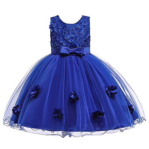 Cichic Kinder Kleider Mädchen Prinzessin Kleid Geburtstags Hochzeits Partei Tüll Kleid Mädchen Formale Kleider Pageant Brautjungfer Prom Kleider (3-4Jahre, Blau-03) von Cichic