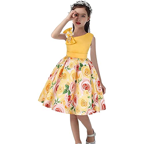 Cichic Mädchen Kleider Partei Kleider Elegant Kinder Prinzessin Kleid Kinder Hochzeits Geburtstag Kleid Blumenmädchen Formale Kleid 2-10 Jahre (2-3 Jahre, Gelb) von Cichic