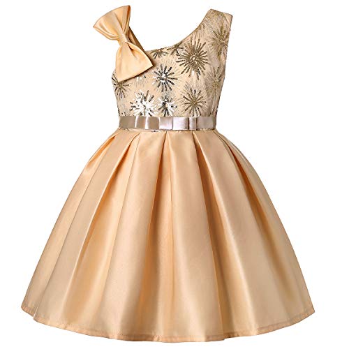 Cichic Mädchen Kleider Partei Kleider Elegant Kinder Prinzessin Kleid Kinder Hochzeits Geburtstag Kleid Blumenmädchen Formale Kleid 2-10 Jahre (2-3 Jahre, Gelb Pailletten) von Cichic