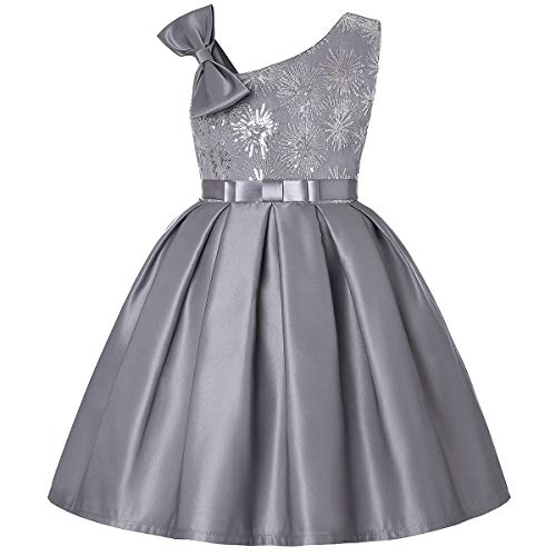 Cichic Mädchen Kleider Partei Kleider Elegant Kinder Prinzessin Kleid Kinder Hochzeits Geburtstag Kleid Blumenmädchen Formale Kleid 2-10 Jahre (2-3 Jahre, Grau Pailletten) von Cichic