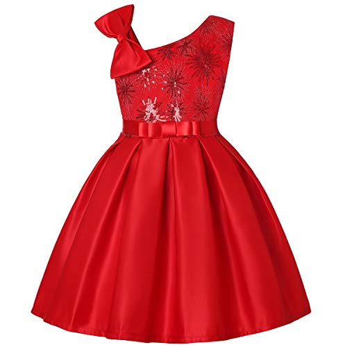 Cichic Mädchen Kleider Partei Kleider Elegant Kinder Prinzessin Kleid Kinder Hochzeits Geburtstag Kleid Blumenmädchen Formale Kleid 2-10 Jahre (2-3 Jahre, Rot Pailletten) von Cichic