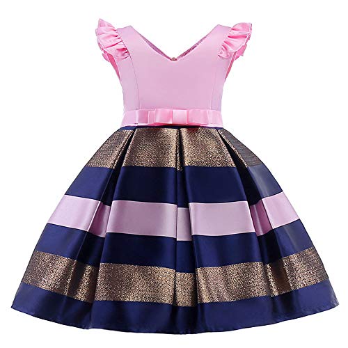 Cichic Mädchen Kleider Partei Kleider Elegant Kinder Prinzessin Kleid Kinder Hochzeits Geburtstag Kleid Blumenmädchen Formale Kleid 2-10 Jahre (2-3 Jahre, Rosa Streifen) von Cichic