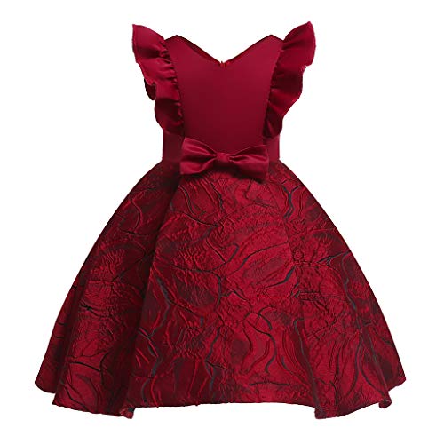 Cichic Mädchen Kleid Retro-Stil Mädchen Kleid Elegantes Kleid Für Kinder Wellenpunkt Kleid 2-10 Jahre (3-4Jahre, Rot Lotus) von Cichic