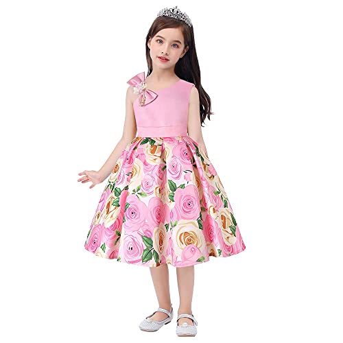 Cichic Kinder Kleider Rosa Elegante Gedruckt Satin Ballkleider Erstkommunion Taufkleid Baby Mädchen 4-5 Jahre von Cichic