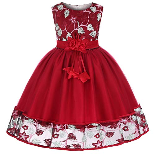 Cichic Mädchen Kleider Partei Kleider Elegant Kinder Prinzessin Kleid Kinder Hochzeits Geburtstag Kleid Blumenmädchen Formale Kleid 2-10 Jahre (5-6 Jahre, Rot Stickerei) von Cichic