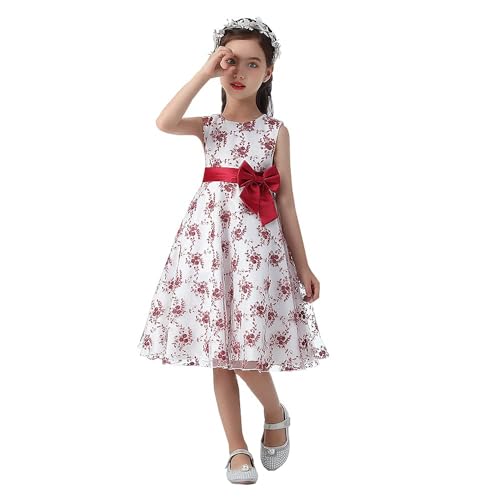 Cichic Mädchen Kleider Partei Kleider Elegant Kinder Prinzessin Kleid Kinder Hochzeits Geburtstag Kleid Blumenmädchen Formale Kleid 2-10 Jahre (7-8 Jahre, Baby Rot) von Cichic