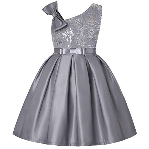 Cichic Mädchen Kleider Partei Kleider Elegant Kinder Prinzessin Kleid Kinder Hochzeits Geburtstag Kleid Blumenmädchen Formale Kleid 2-10 Jahre (7-8 Jahre, Grau Pailletten) von Cichic