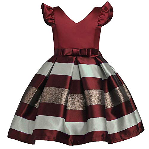 Cichic Mädchen Kleider Partei Kleider Elegant Kinder Prinzessin Kleid Kinder Hochzeits Geburtstag Kleid Blumenmädchen Formale Kleid 2-10 Jahre (7-8 Jahre, Rot Streifen) von Cichic