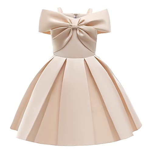 Cichic Mädchen Kleider Party Schleife Blume Mädchen Strap Plissiertes Kleid Prinzessin Festzug Geburtstagsgeschenk Hochzeit Brautjungfer Kostüm 2-10 Jahre, 01 Champagner, 2-3 Jahre von Cichic