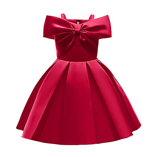 Cichic Mädchen Kleider Prinzessin Sommer Freizeit Kleid Festlich Geburtstag Partykleider Einfarbig Rot 5-6 Jahre von Cichic