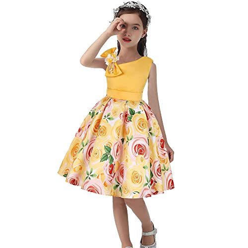 Cichic Mädchen-Partykleid, 2–10 Jahre, Blumenmädchen, Hochzeitskleid, elegant, formelles Kleid für Kinder Gr. 9-10 Jahre, gelb von Cichic