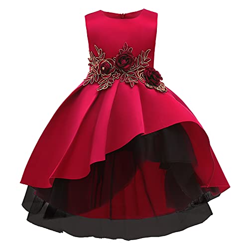 Cichic Mädchen Partykleid Blumenmädchen Kleider Satin Elegant Faltenkleid Prinzessin Festzug Geburtstag Hochzeit Brautjungfer Abschlussball Kleid 2-10 Jahre, burgunderrot, 6-7 Jahre von Cichic