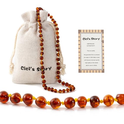 Cici's Story Bernsteinkette Baltischer Natur Bernstein | Länge ca. 28 cm (Cognac) von Cici's Story